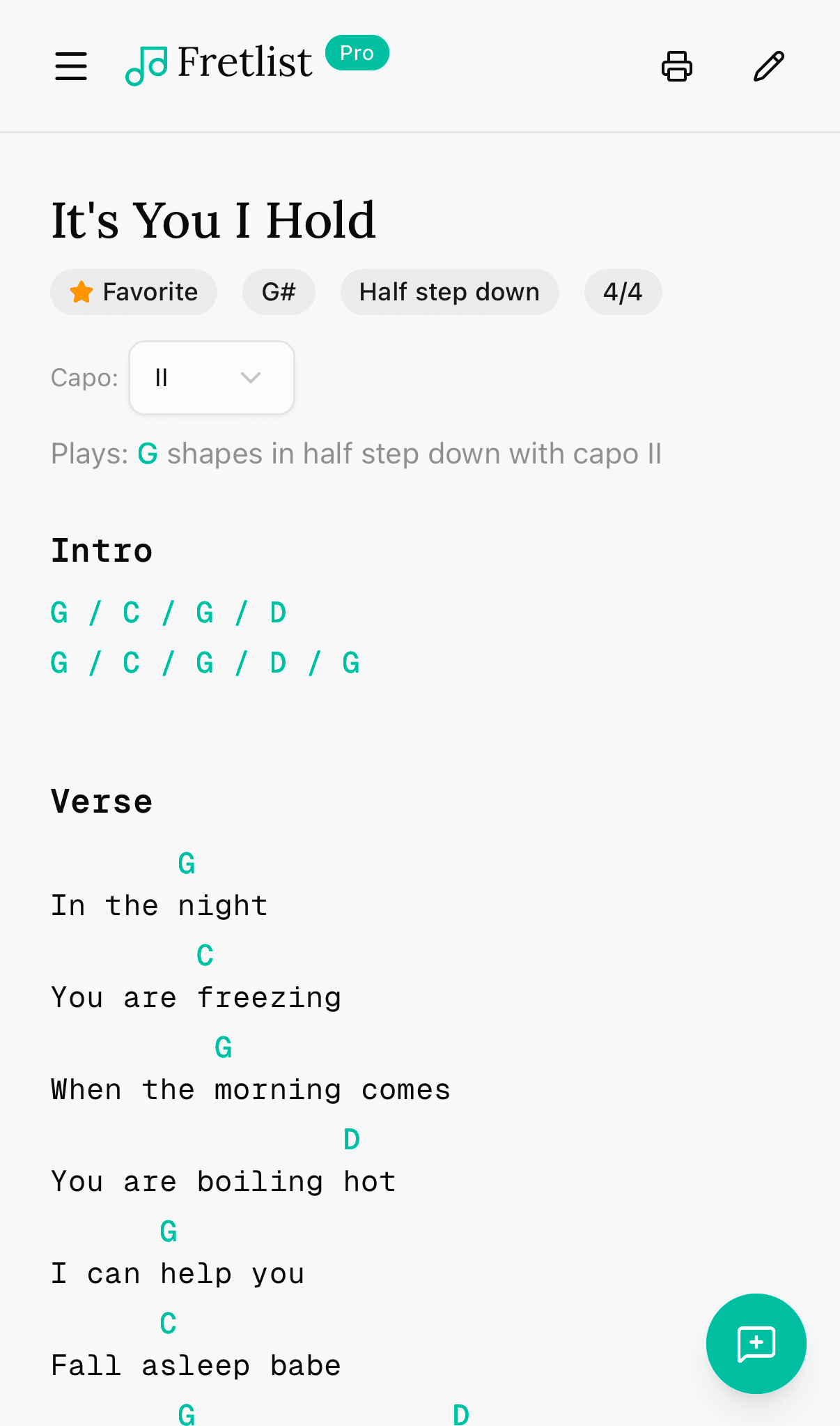 View song with chords on mobile